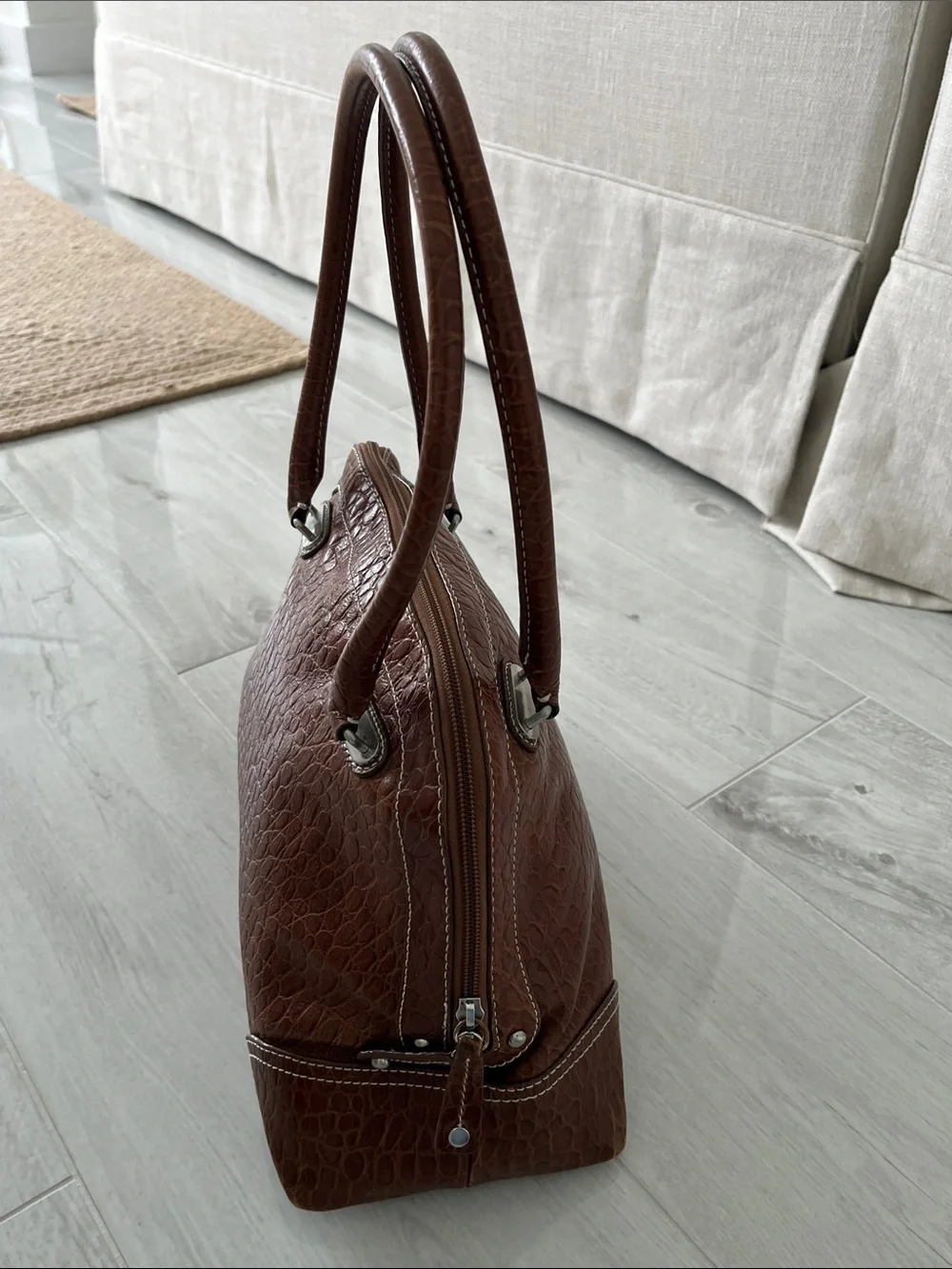 Brown Croc-Embossed Leather Top-Handle Bag from Talbots
